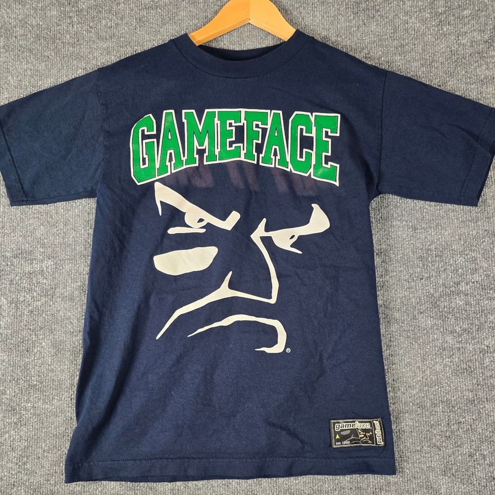 Y2K GameFace T Shirt Adult Small Navy Blue Graphic Print Short Sleeve Put It On‎